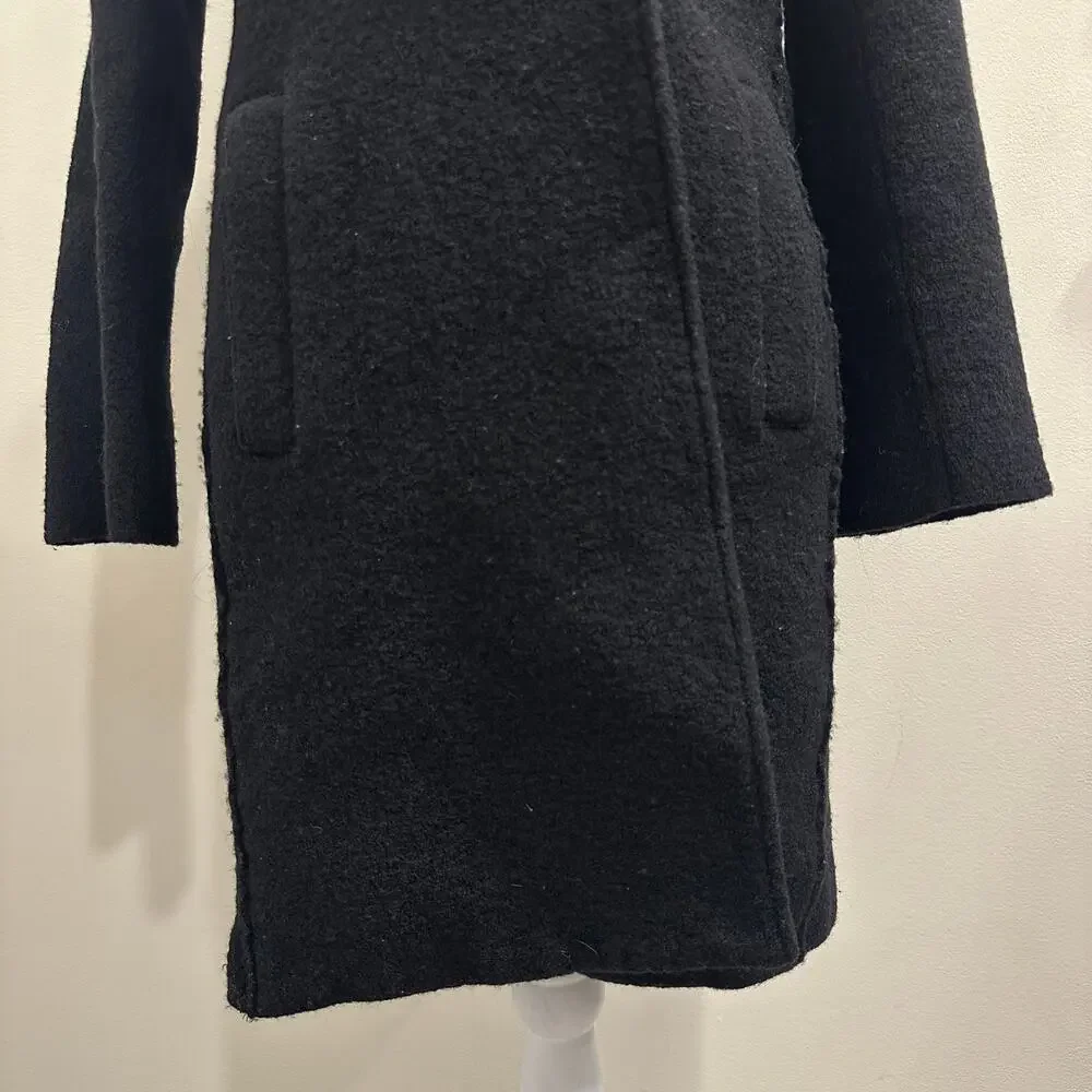 J. Crew Black Daphne Italian Boiled Wool Top Coat Sz 2 Old Money Preppy Heritage - Picture 7 of 12